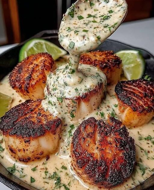 Sizzling Scallops with Zesty Lime Cilantro Sauce