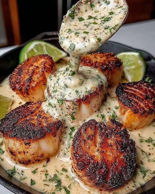 Sizzling Scallops with Zesty Lime Cilantro Sauce